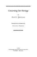 Concerning Our Heritage